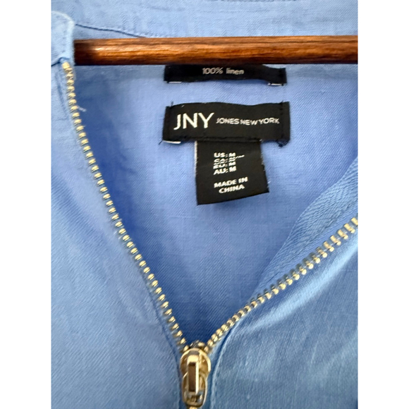 Jones New York Women’s 100% Linen Blue Long Sleeve Zip Front Tunic Top Size M - Picture 3 of 4
